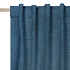 Textured Solid Chenille Light Filtering Single Curtain Panel, Washed Indigo, 50"W x 108"L