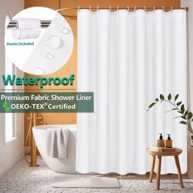 Inosoo Fabric Shower Curtain Liner, 72"W x 84"H Waterproof Shower Liner with Hooks, Extra Long Cloth Shower Curtain, Mildew Resistant Machine Was