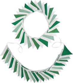 32Ft Green White Stripe Dot Fabric Bunting Banner Triangle Flags Cotton Garland Pennant for Birthday Wedding Baby Shower Hen Spring Tea Party Cla
