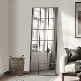 69"*30"Iron grid right-angled rectangular black full-length mirror for Living Room, Bedroom, Hanging or Leaning Against The Wall