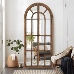 71"x31"Solid wood pane right-angled arched charcoal-coloured full-length mirror Bathroom Vanity Mirror for Bedroom Entryway, Living/Dressing Room