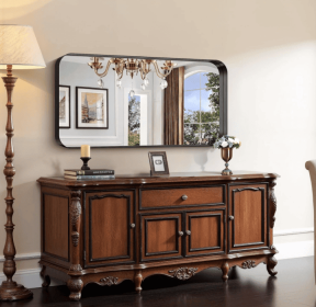 This tempered glass bathroom mirror with anti-fog and anti-break features offers a rectangular frame for wall-mounted use. Featuring a metal fram (AAR5076H20*30: AAR5076H24*36)