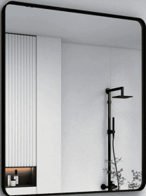 This tempered glass bathroom mirror with anti-fog and anti-break features offers a rectangular frame for wall-mounted use. Featuring a metal fram (AAR5076H20*30: AAR5076H20*30)