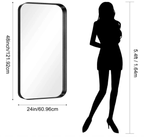 This tempered glass bathroom mirror with anti-fog and anti-break features offers a rectangular frame for wall-mounted use. Featuring a metal fram (AAR5076H20*30: AAR5076H24*30)