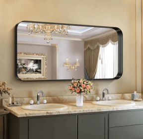 This tempered glass bathroom mirror with anti-fog and anti-break features offers a rectangular frame for wall-mounted use. Featuring a metal fram (AAR5076H20*30: AAR5076H36*30)